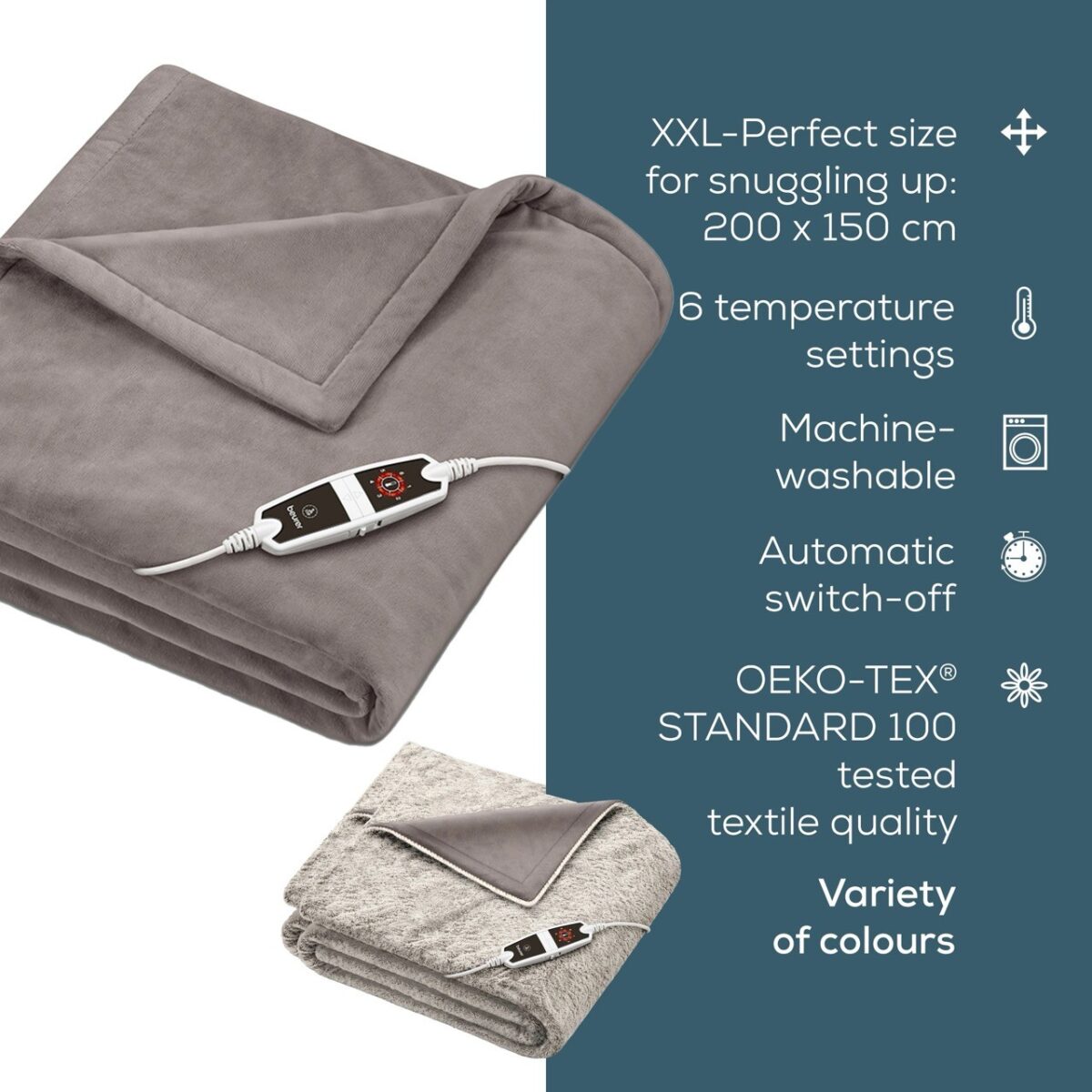 Šildanti antklodė Beurer HD150 Taupe Cosy XXL-7