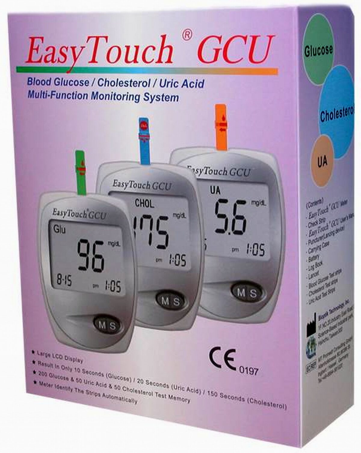 Analizatorius gliukozės, cholesterolio ir šlapimo rūgšties kiekio nustatymui BIOPTIK EasyTouch® GCU-1