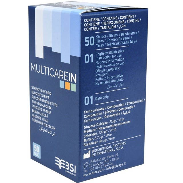 Gliukozės kiekio kraujyje tyrimo juostelės multiCare-in N50 (50 vnt)