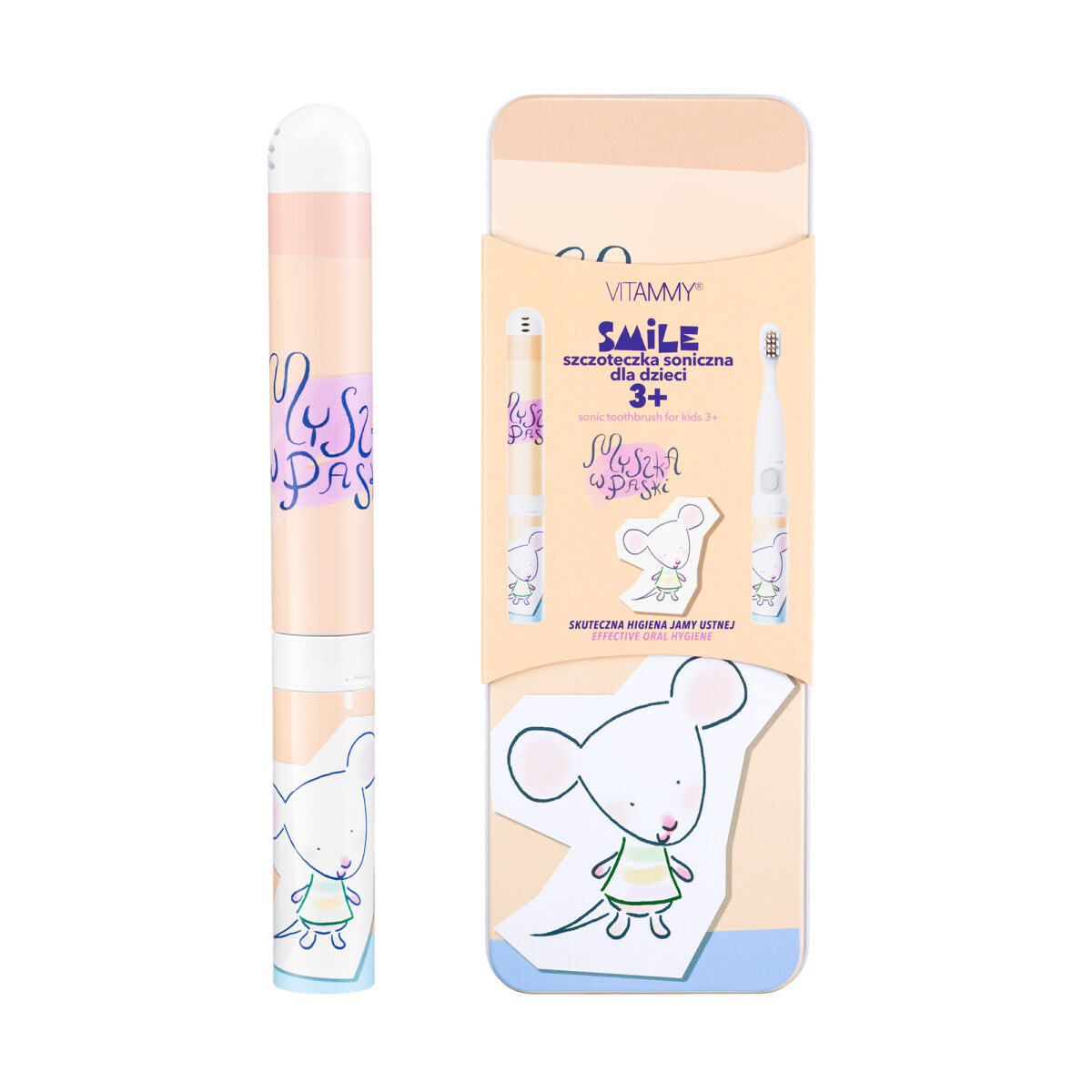 VITAMMY SMILE MINIMINI+ PYKTELĖ SU JUOSTELĖMIS Soninė dantų šepetėlė vaikams nuo 3 metų