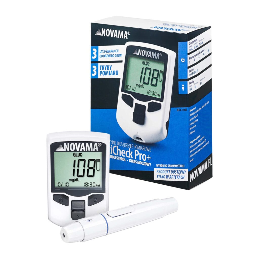 NOVAMA MULTICHECK PRO+ 3-in-1 kraujo analizatorius: gliukozė, cholesterolis, šlapimo rūgštis