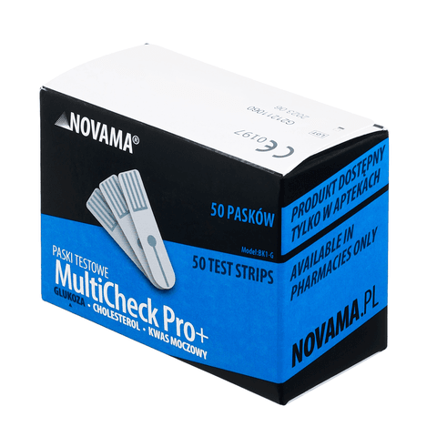 NOVAMA MULTICHECK PRO+ Gliukozės testų juostelės, 50 vnt.