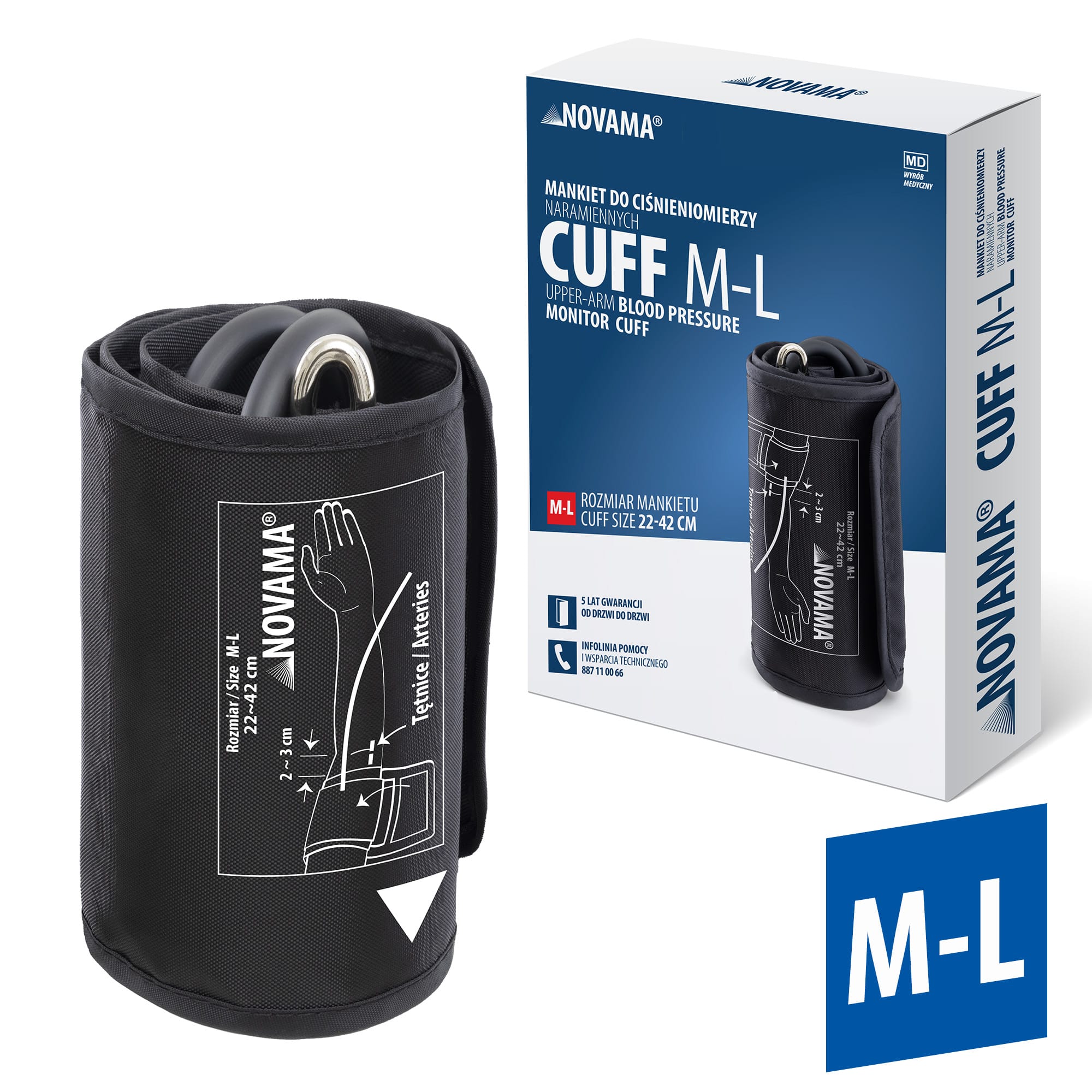 novama_cuff_ml_glowne NOVAMA CUFF M-L – universalus rankos spaudimo matuoklio manžetė